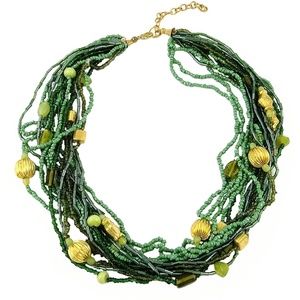 Green Bead 18" Multi Strand Collar Necklace